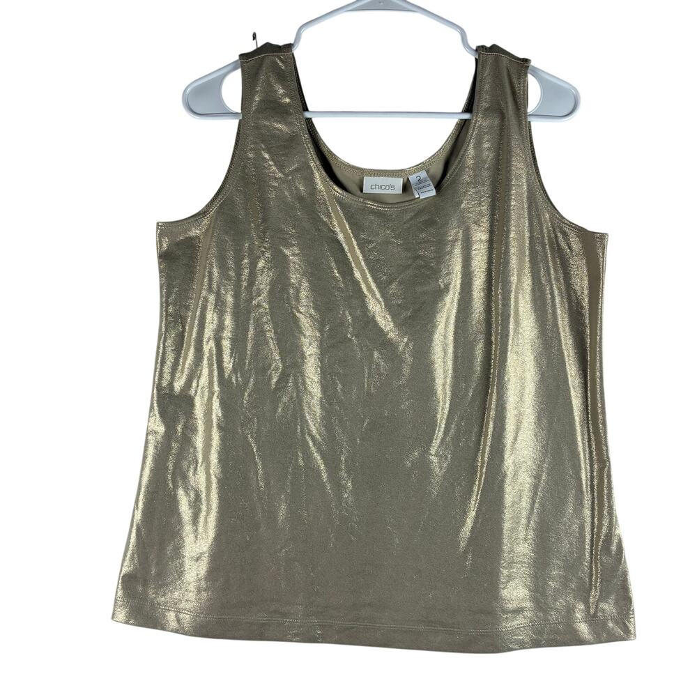 Chico's Nylon Spandex Metallic Gold Shimmer Tank Top Womens 2/Large Holiday NWOT